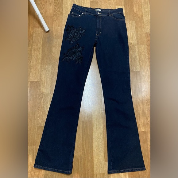 BLUMARINE Jeans Cotton Stretch Midnight Black Rose Lace Cutout 44/10 NEW - Picture 4 of 14